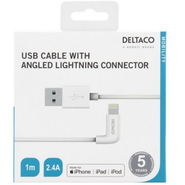 Deltaco USB - Lightning (kulma) -kaapeli