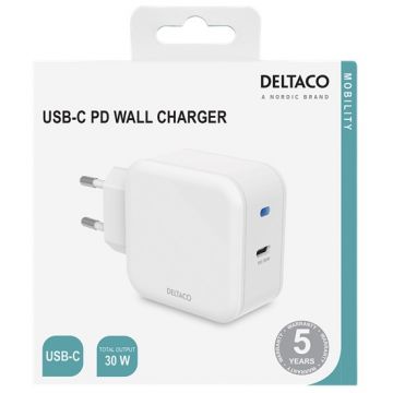 Deltaco USB-C PD -seinälaturi, 9 V/3 A, 30 W