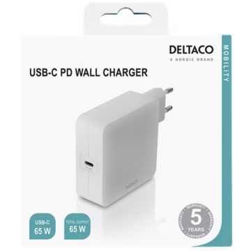 Deltaco verkkolaturi 65W PD USB-C-lähdöllä