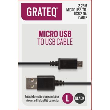 Grateq microUSB-latauskaapeli 2,25 m black
