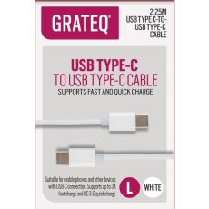 Grateq USB-C -> USB-C -kaapeli 3A Quick 2,25 m white