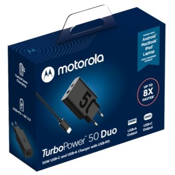 Motorola TurboPower Duo 50W verkkolaturi USB-C-kaapelilla