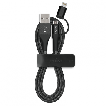 Puro microUSB-kaapeli + Lightning-adapteri 1 m